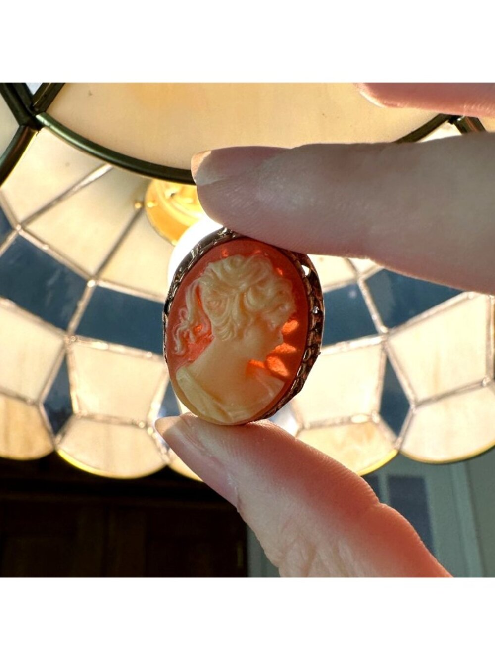 Vintage Gold-Tone Cameo Brooch With Intricate Resin Portrait And Ornate Backing - Picture 6 of 7